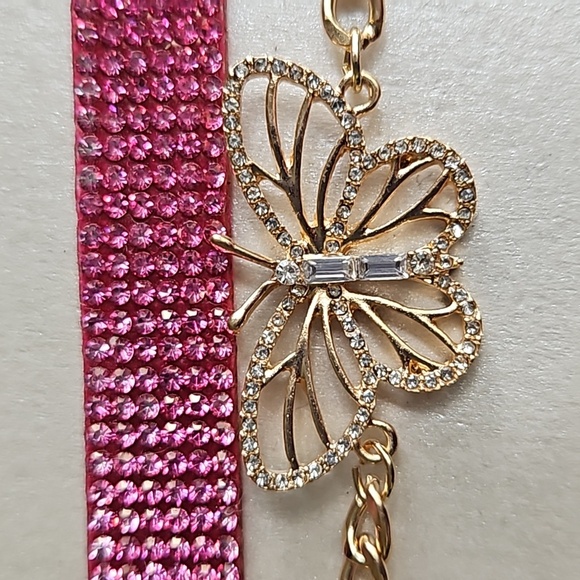 Enchante 2 Pink Gold Necklaces 1 Pair Floral Tear Drop Petal Earrings Rhinestone - Picture 2 of 7